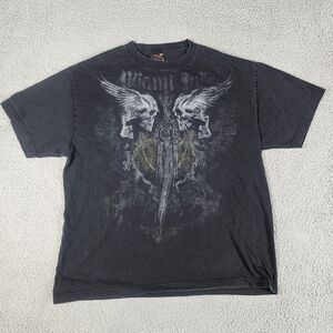 Miami Ink Shirt Mens XL Black Skull Tattoo Art 2008 Distressed Faded Goth Biker
